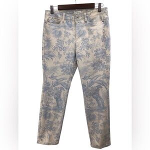 J. Jill Authentic Fit Slim Ankle Cream and Blue Floral Tropical Bird Jeans